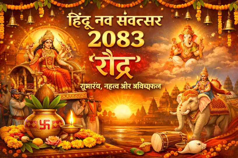 हिंदू नव संवत्सर 2083 रौद्र नवरात्रि कलश स्थापना देवी दुर्गा पूजा चित्र